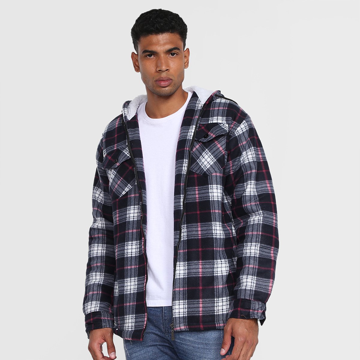 Jaqueta Xadrez Black River Com Capuz Masculina