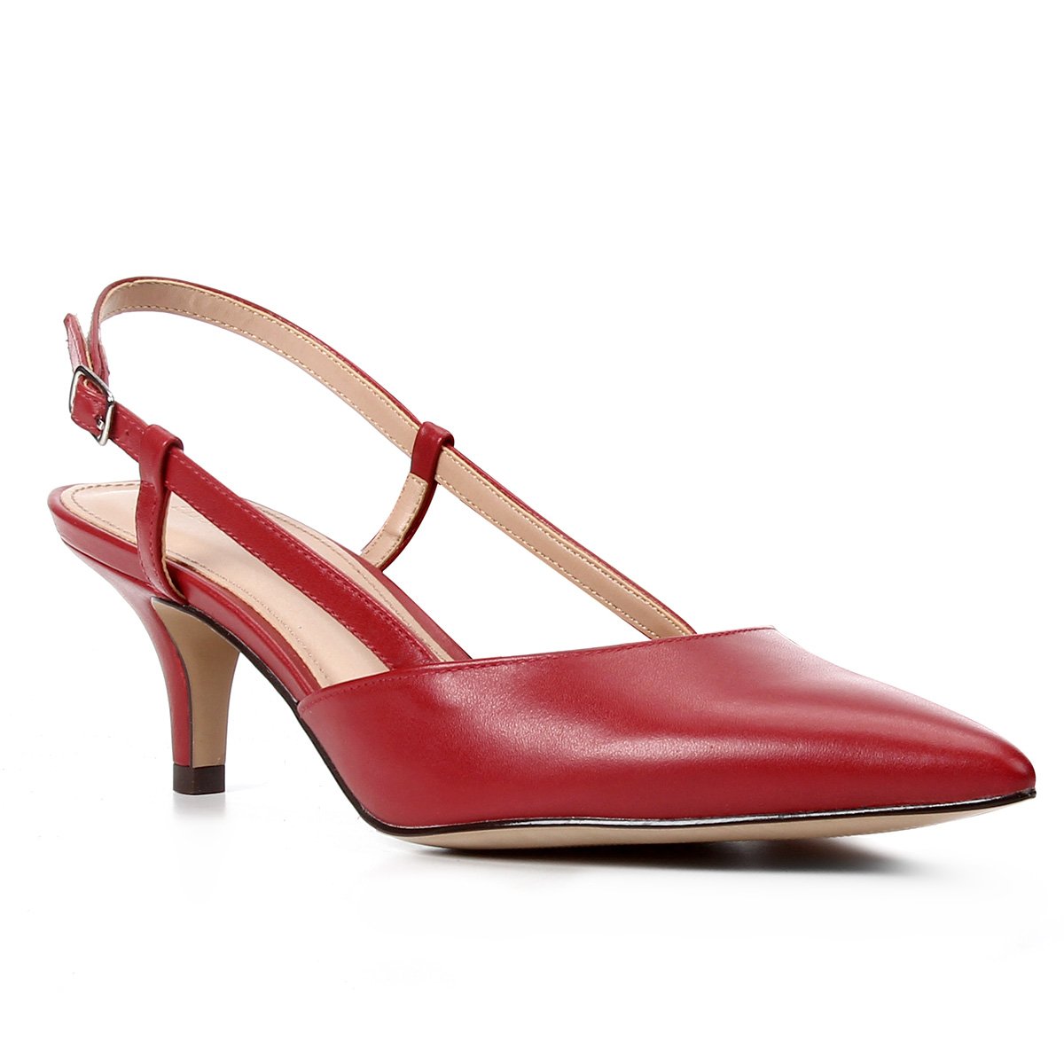 Scarpin Couro Shoestock Salto Baixo Bico Fino Slingback