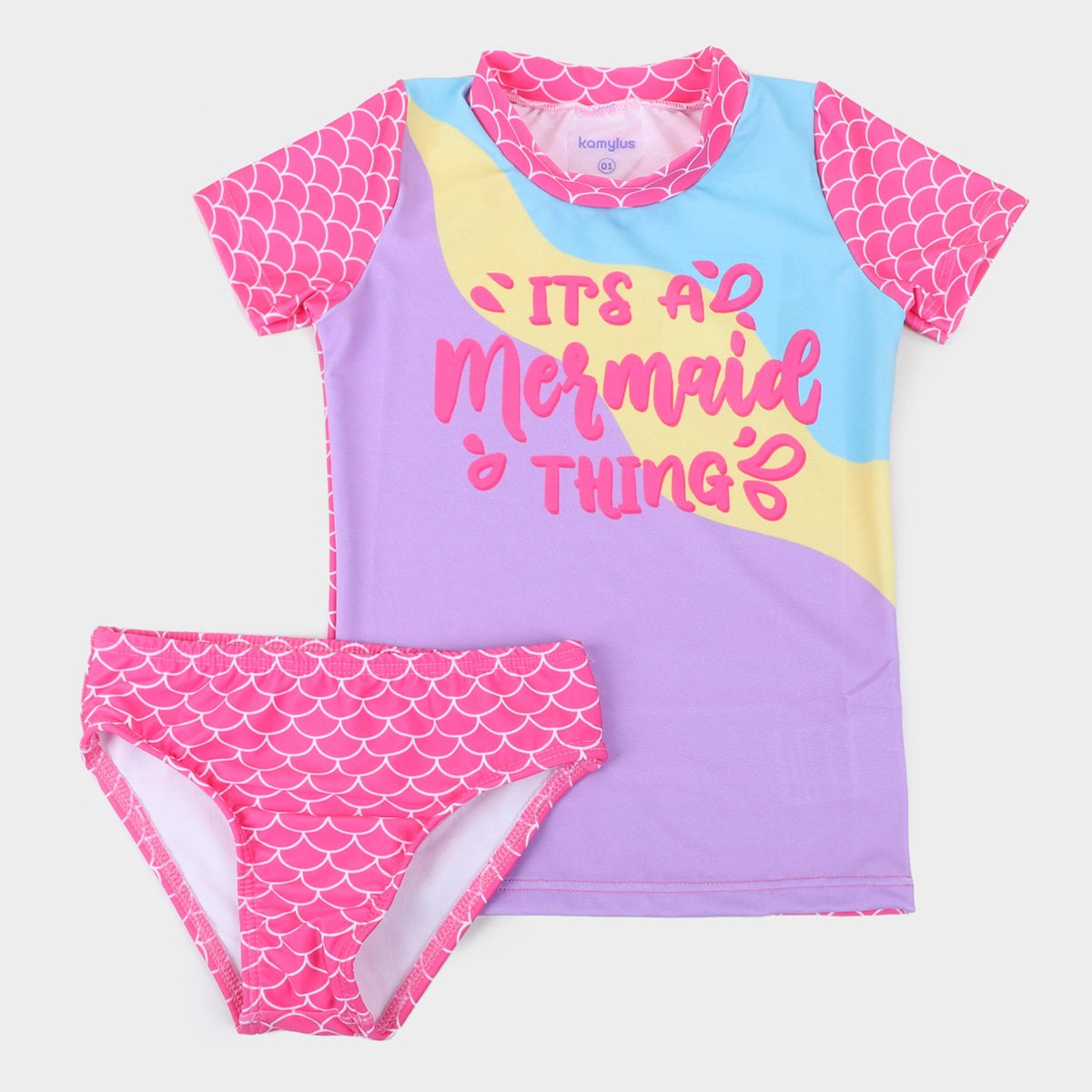 Conjunto de Praia Bebê Kamylus Com Proteção UV 50+ Aquatic Sereia Feminino