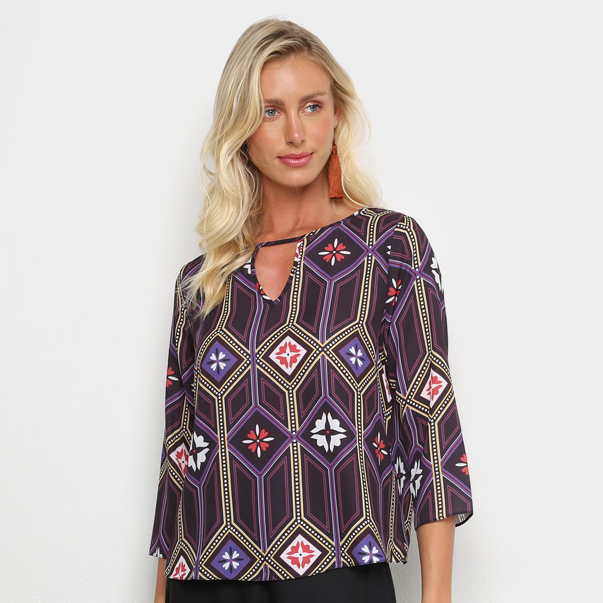Blusa Lança Perfume Recorte Manga 7/8 Feminina