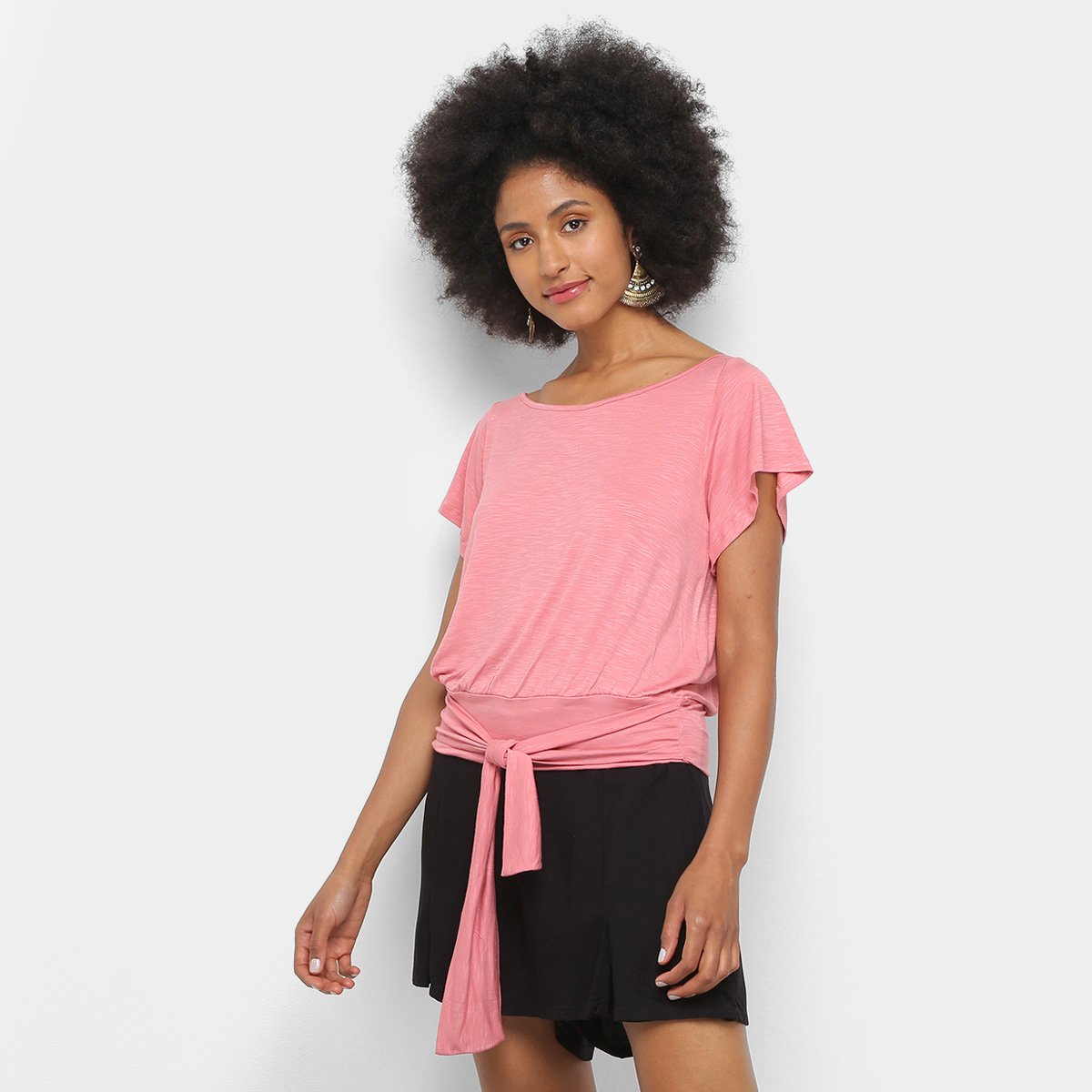 Blusa Mercatto Amarração Manga Curta Feminina
