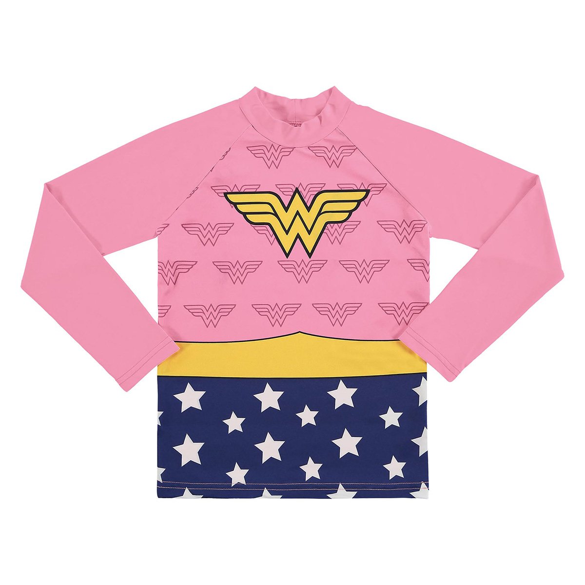 Camiseta Infantil Marlan Proteção UV Mulher Maravilha Manga Longa Feminina