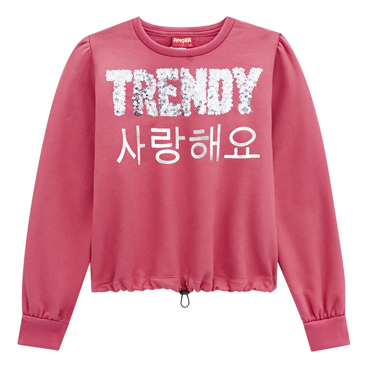 Moletom Juvenil Amora Cropped Peluciado Trendy Paetês Feminino