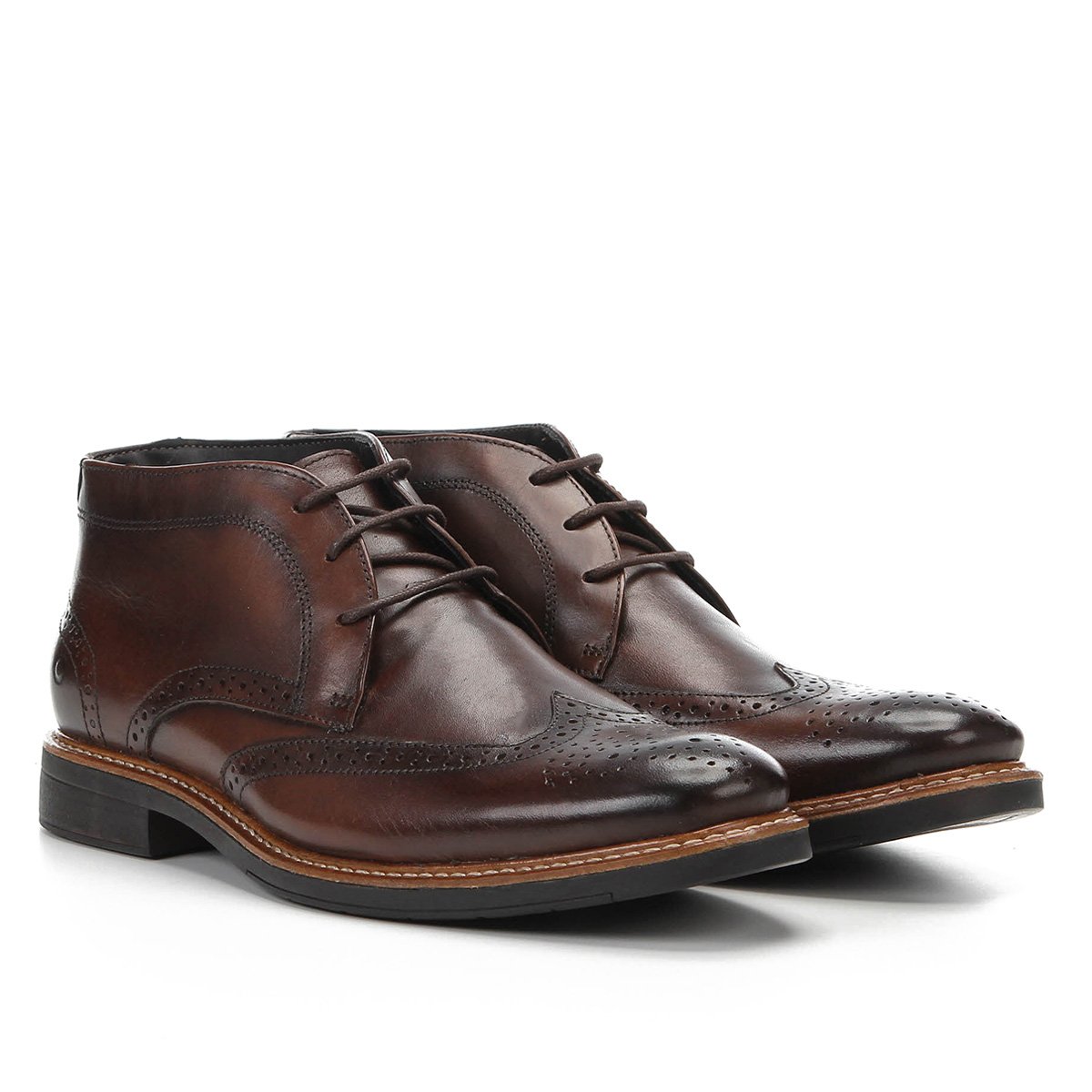 Bota Couro Cano Curto Democrata Brogues River Vira Masculina