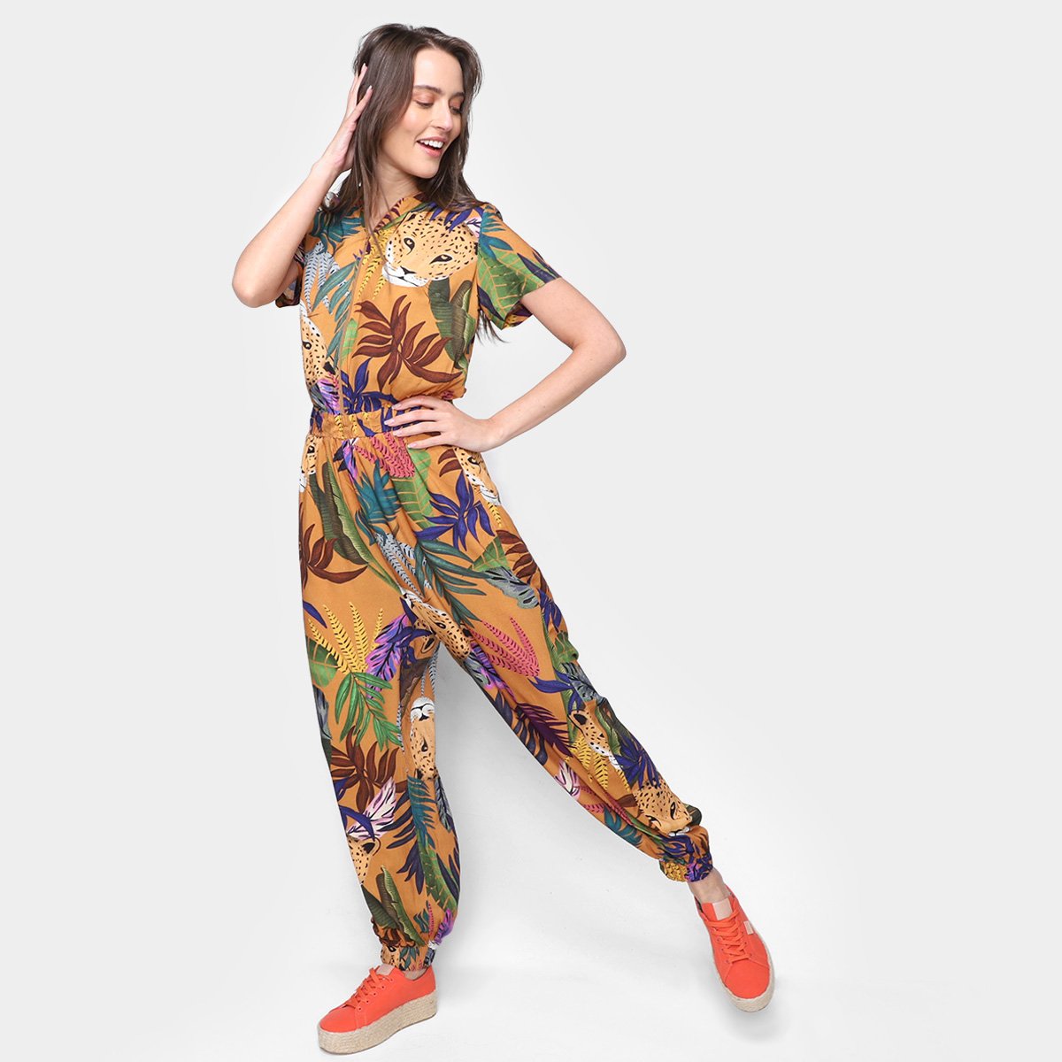 Macacão Mercatto Estampado Capuz Feminino