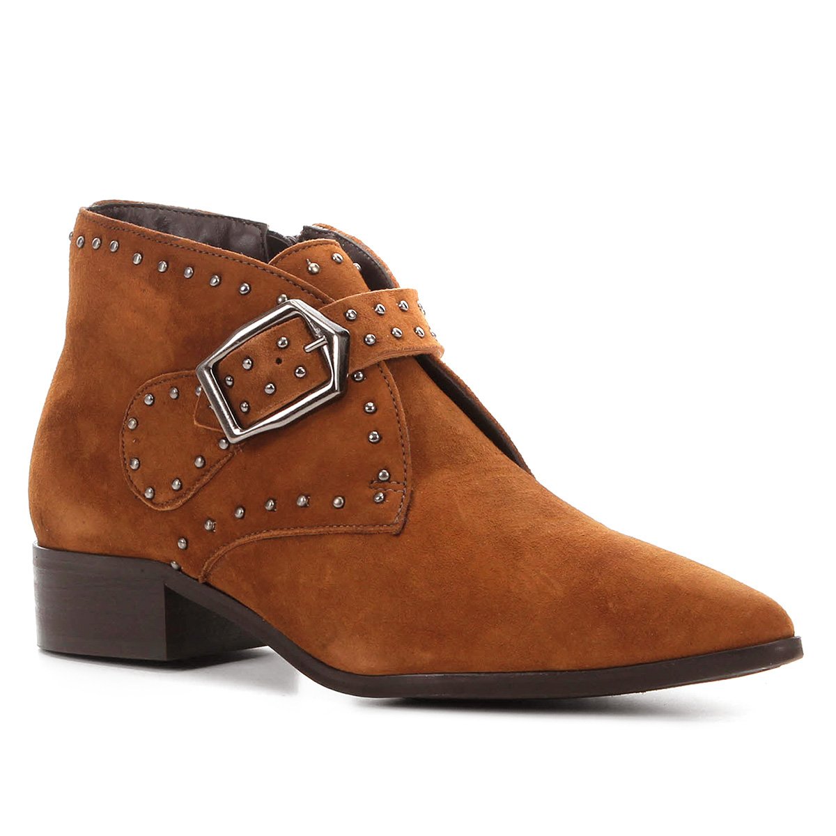 Bota Cano Curto Couro Shoestock Metal Feminina