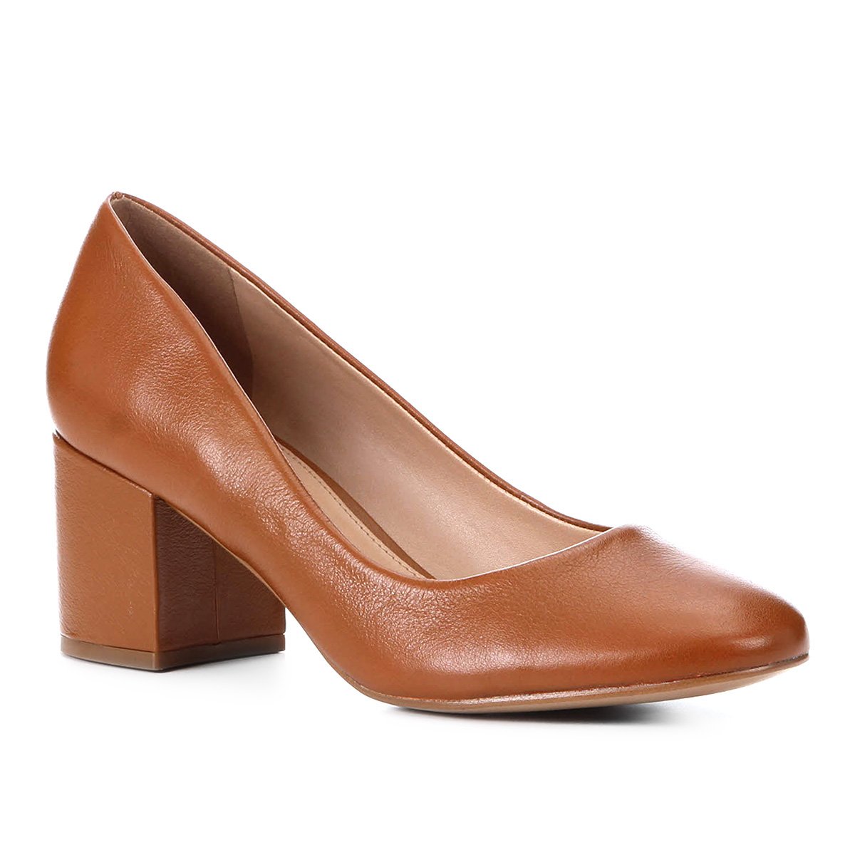 Scarpin Couro Shoestock Salto Bloco Confort