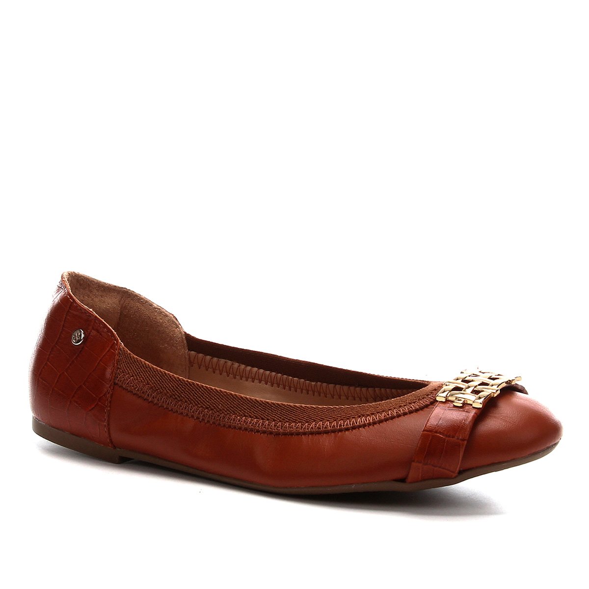 Sapatilha Couro Shoestock Elástico Apliques Feminina