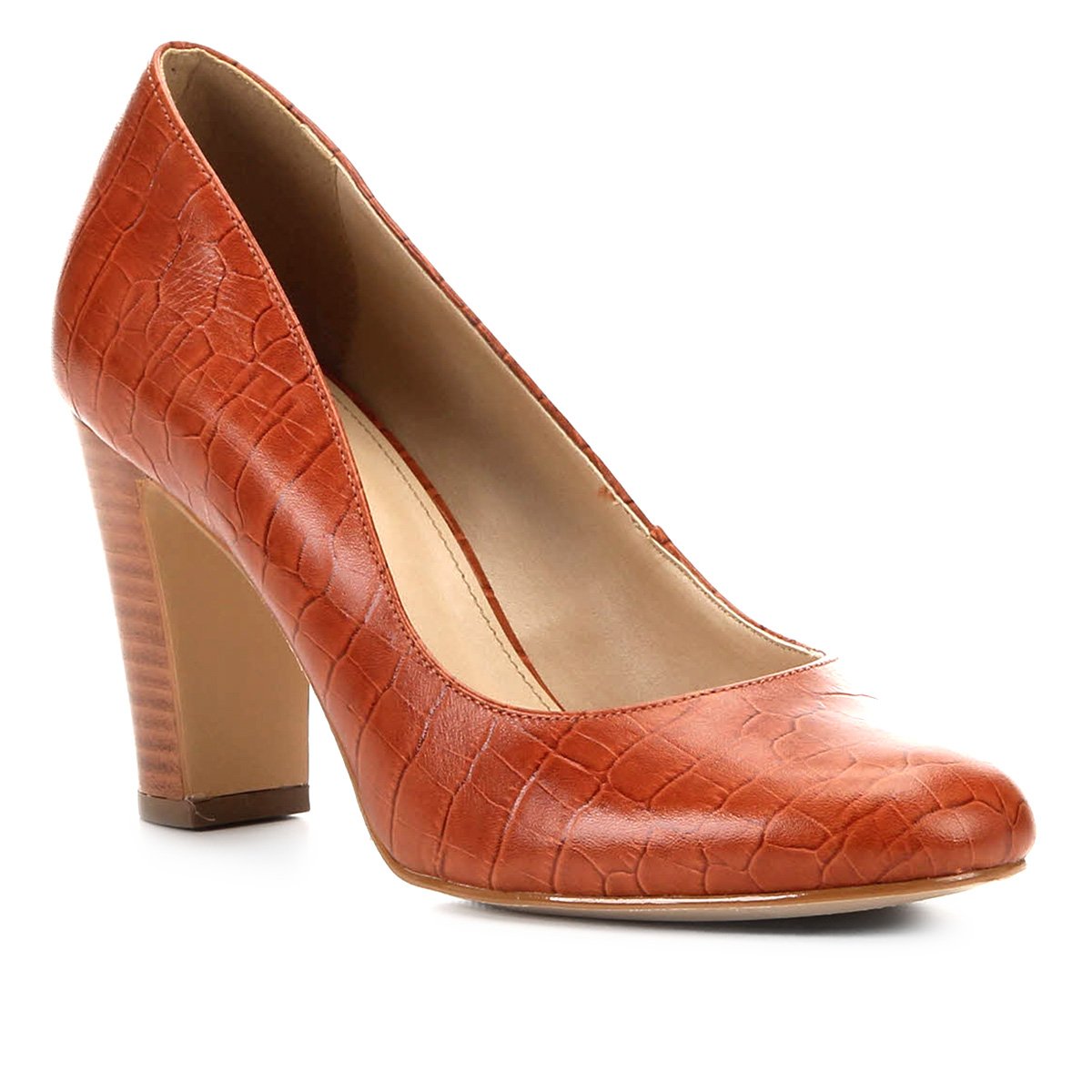 Scarpin Couro Shoestock Croco Salto Alto