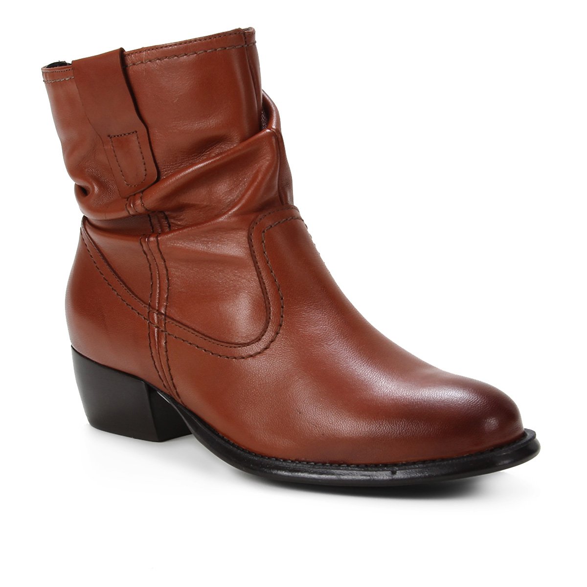 Bota Couro Shoestock Slouch Cano Curto Feminina