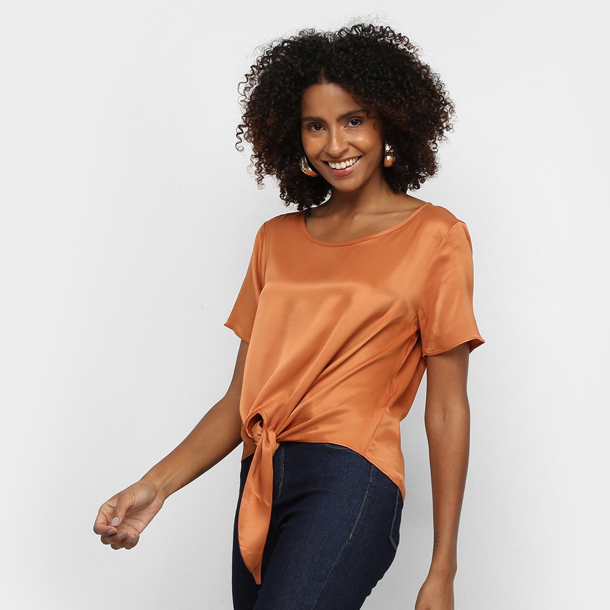 Blusa Morena Rosa Decote Redondo Amarração Na Frente Feminina
