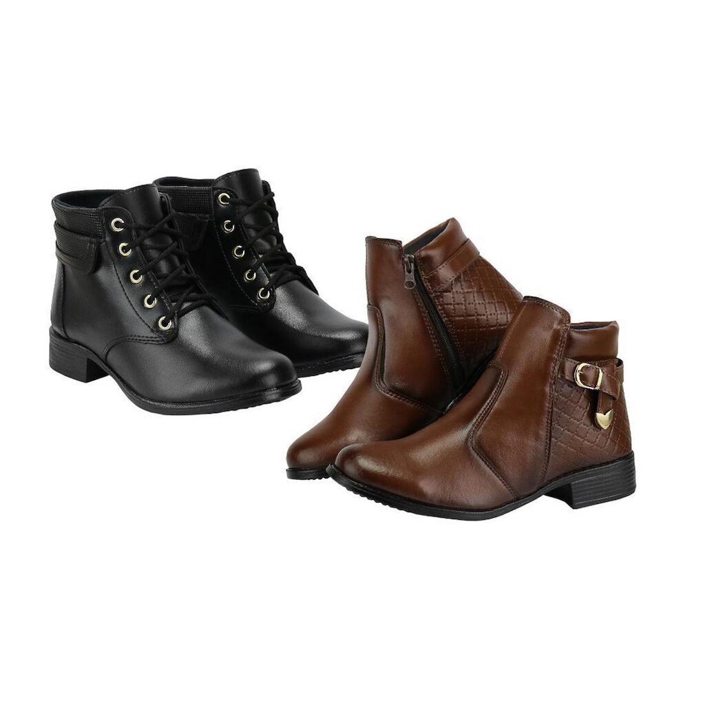 2 Pares Bota Feminina Cano Curto Salto Baixo Moderna