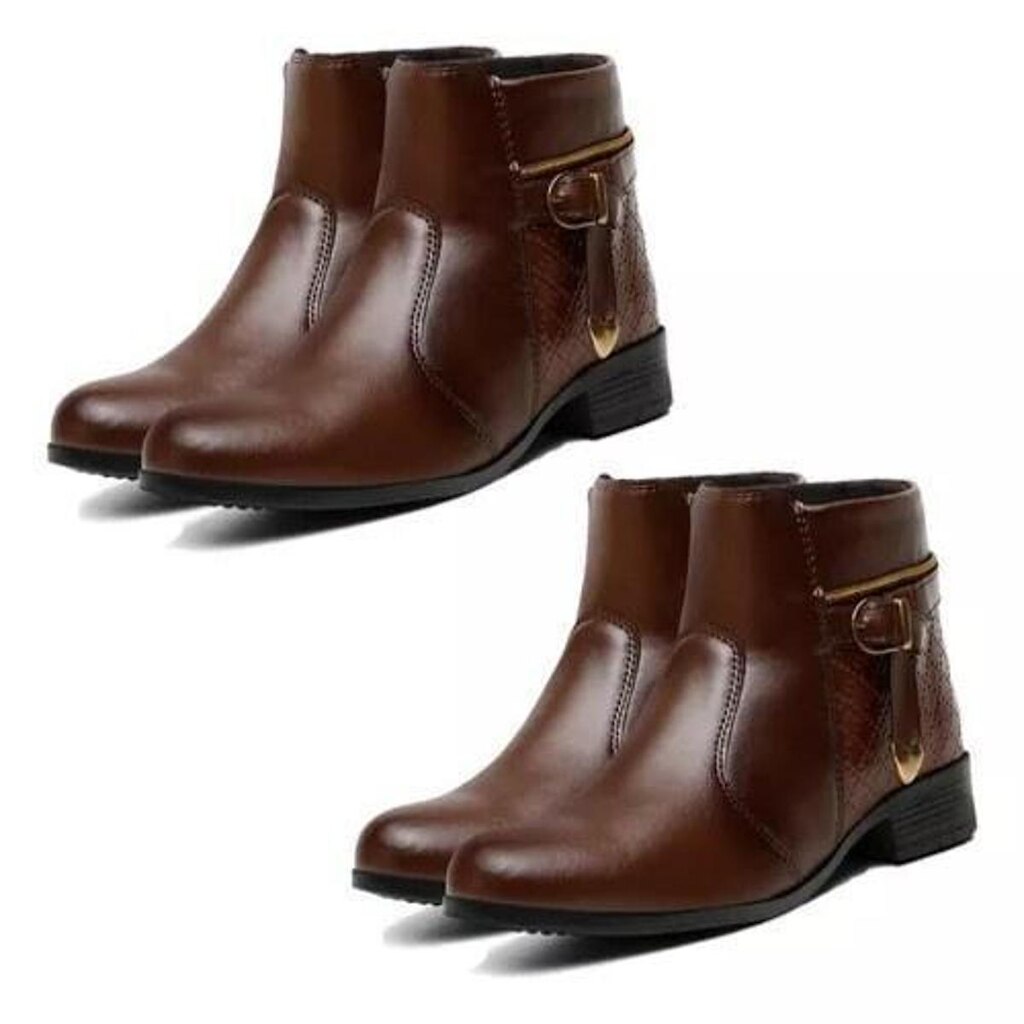 2 Pares Bota Feminina Coturno Chelsea Cano Curto Montaria Salto Grosso Couro Ecologico Frio Inverno