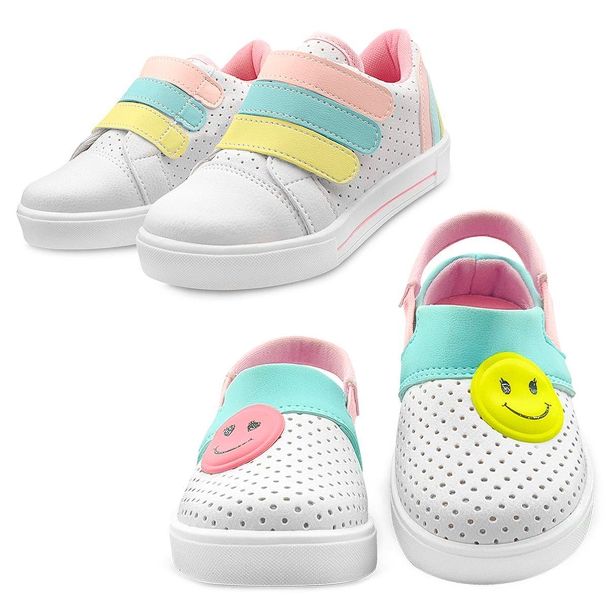 2 Pares Sandália Babuche Gatatuya Infantil Emoji e Tênis Infantil Casual Colors Menina Menor preço em 2 Pares Sandália Babuche Gatatuya Infantil Emoji e Tênis Infantil Casual Colors Menina