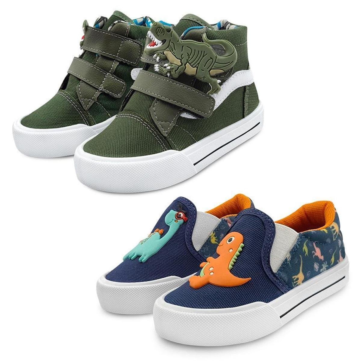 2 Pares Tênis Infantil Mz Flex Menino Rex Dinossauro e Dino/Marinho Escolar - Marinho+Verde Menor preço em 2 Pares Tênis Infantil Mz Flex Menino Rex Dinossauro e Dino/Marinho Escolar - Marinho+Verde
