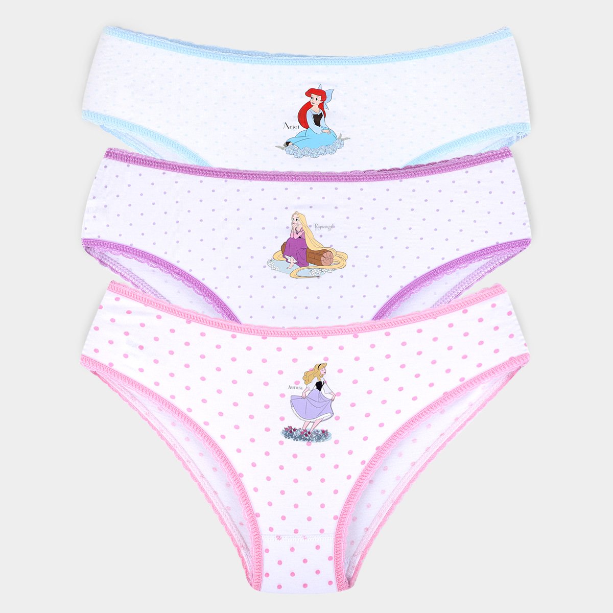 Kit Calcinha Infantil Lupo Princesas Disney 3 Peças