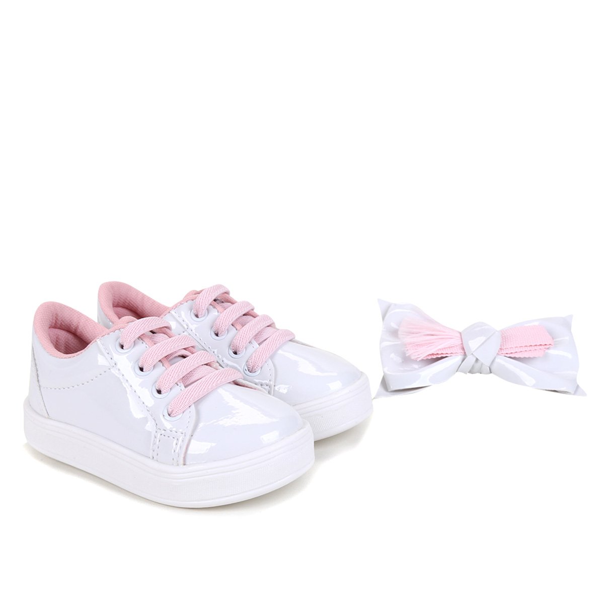 Tênis Infantil Tininha Cadarço Elástico + Laço de Cabelo Feminino
