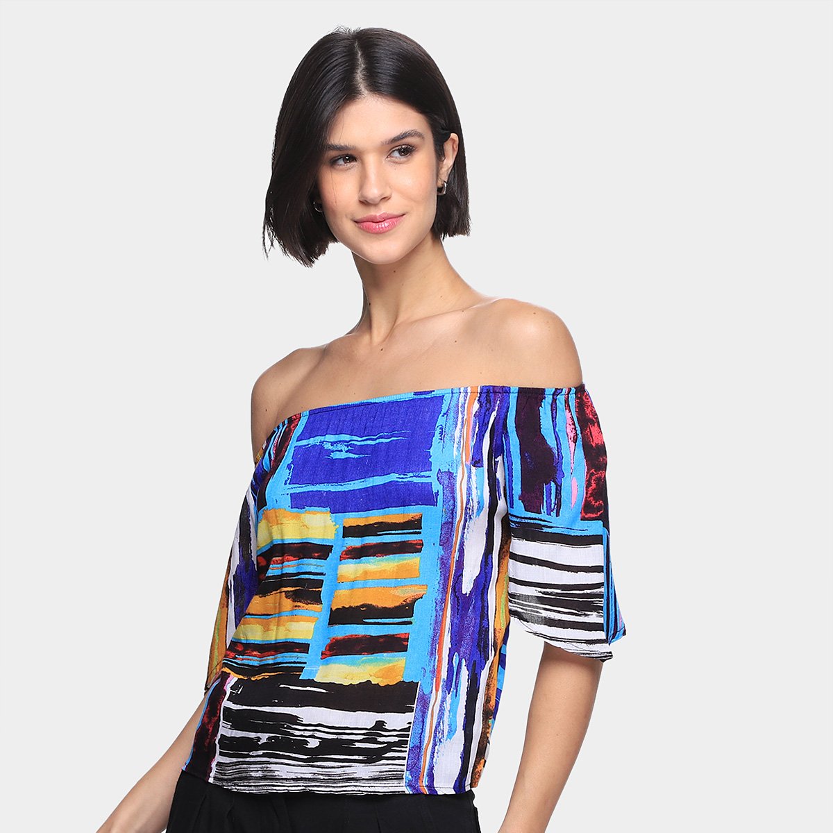 Blusa Água Viva Ombro A Ombro Color Block Feminina