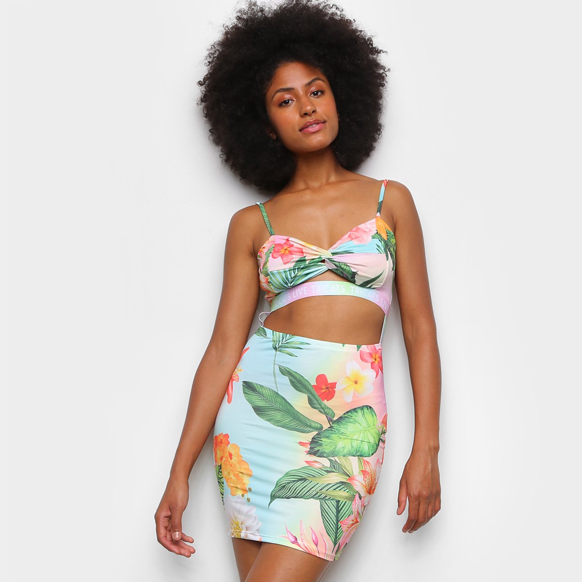 Vestido Tricats Curto Com Elástico Floral