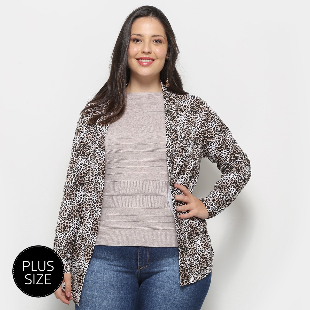 Cardigan Blomma Animal Print Onça Plus Size Feminino