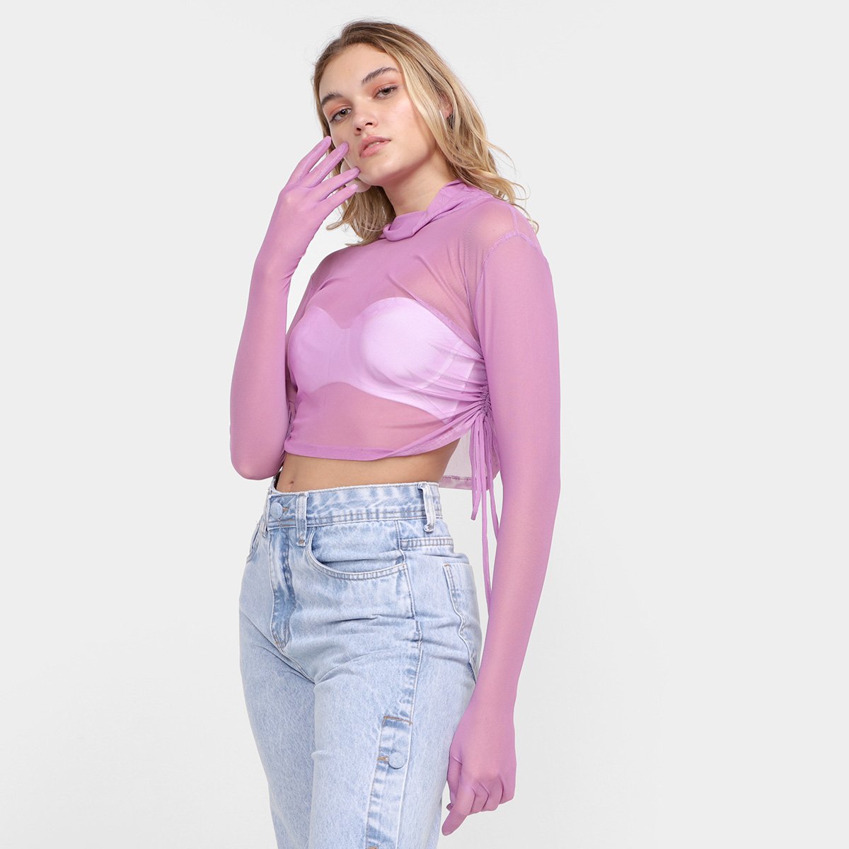Top Cropped A.Rolê Lila Com Luvas