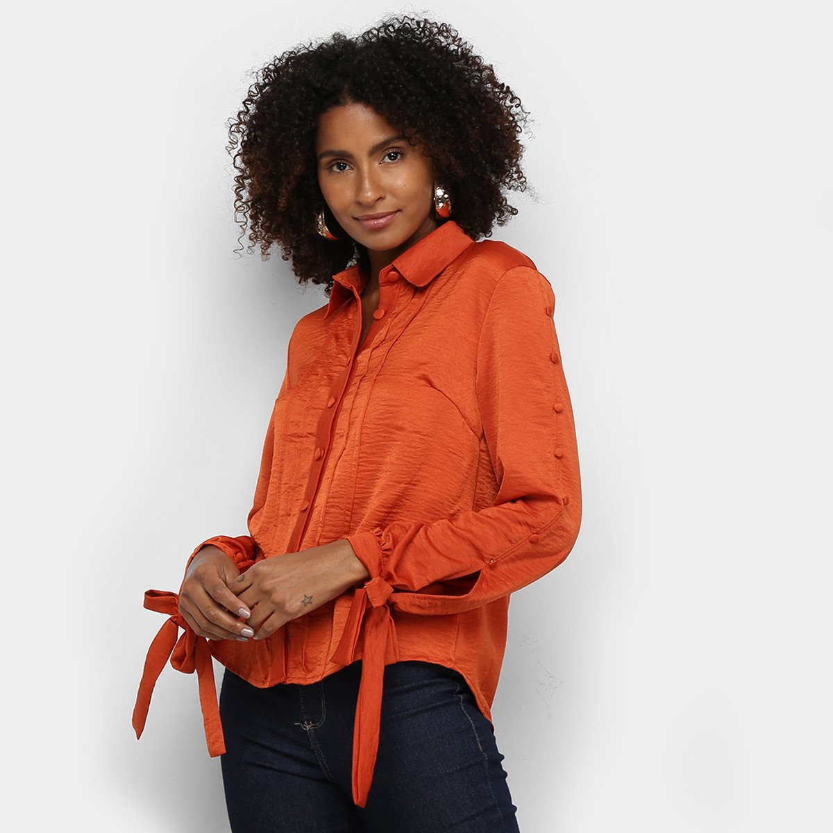 Camisa Manga Longa Road Mel Textura Laços Feminina