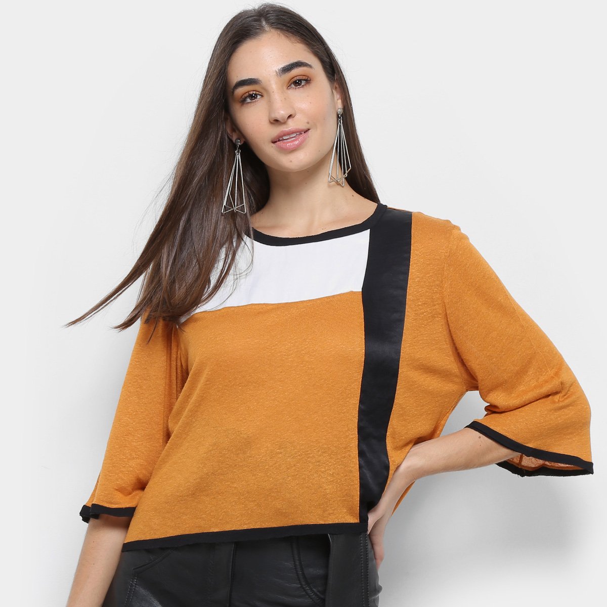 Blusa Open Cropped Bicolor Feminina