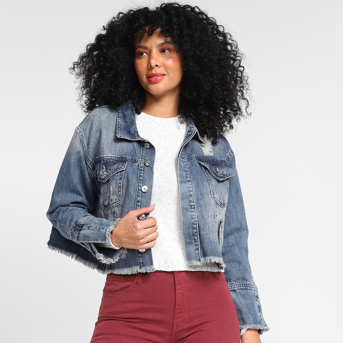 Jaqueta Jeans All Is Love Barra Desfiada Feminina