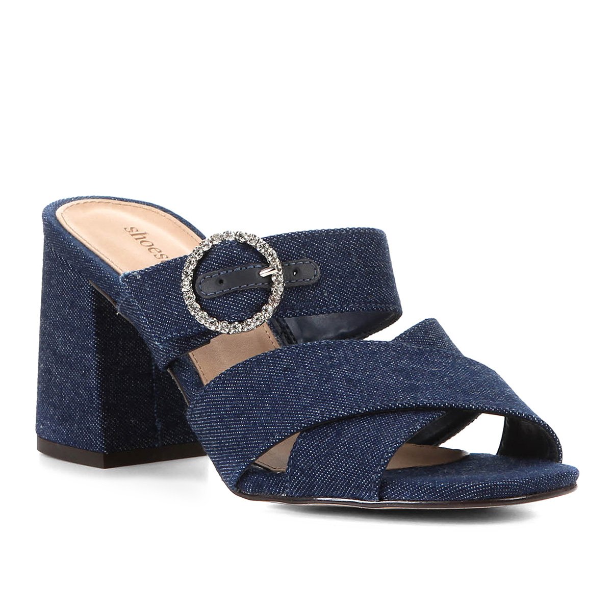 Mule Shoestock Jeans Fivela Strass