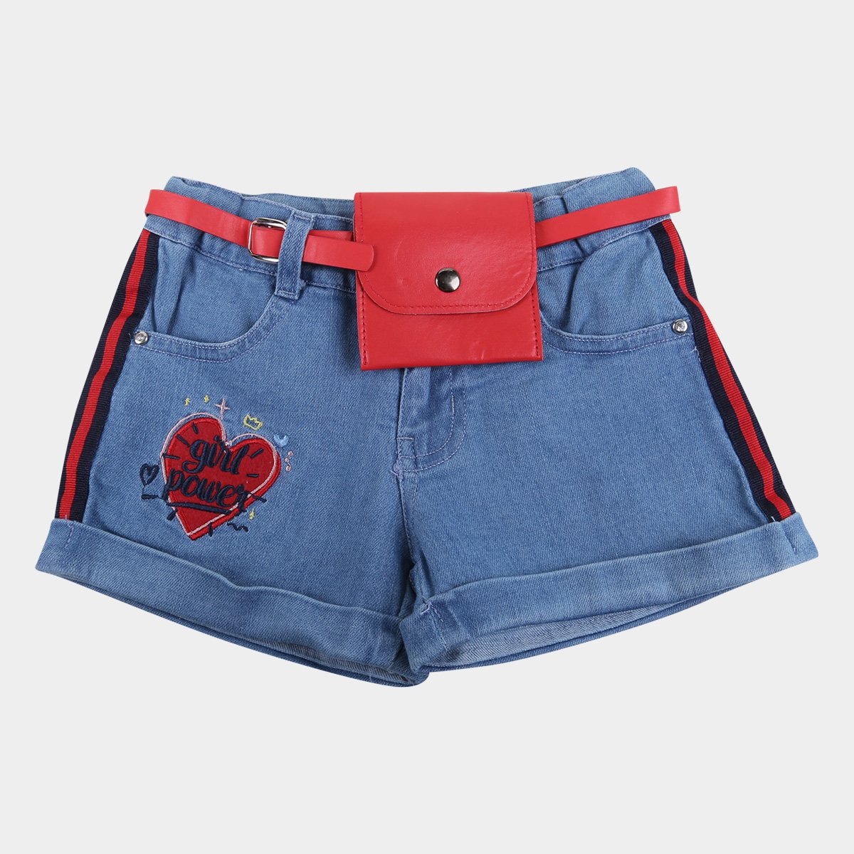 Shorts Jeans Infantil Plural Kids c/ Pochete Girl Power Feminina