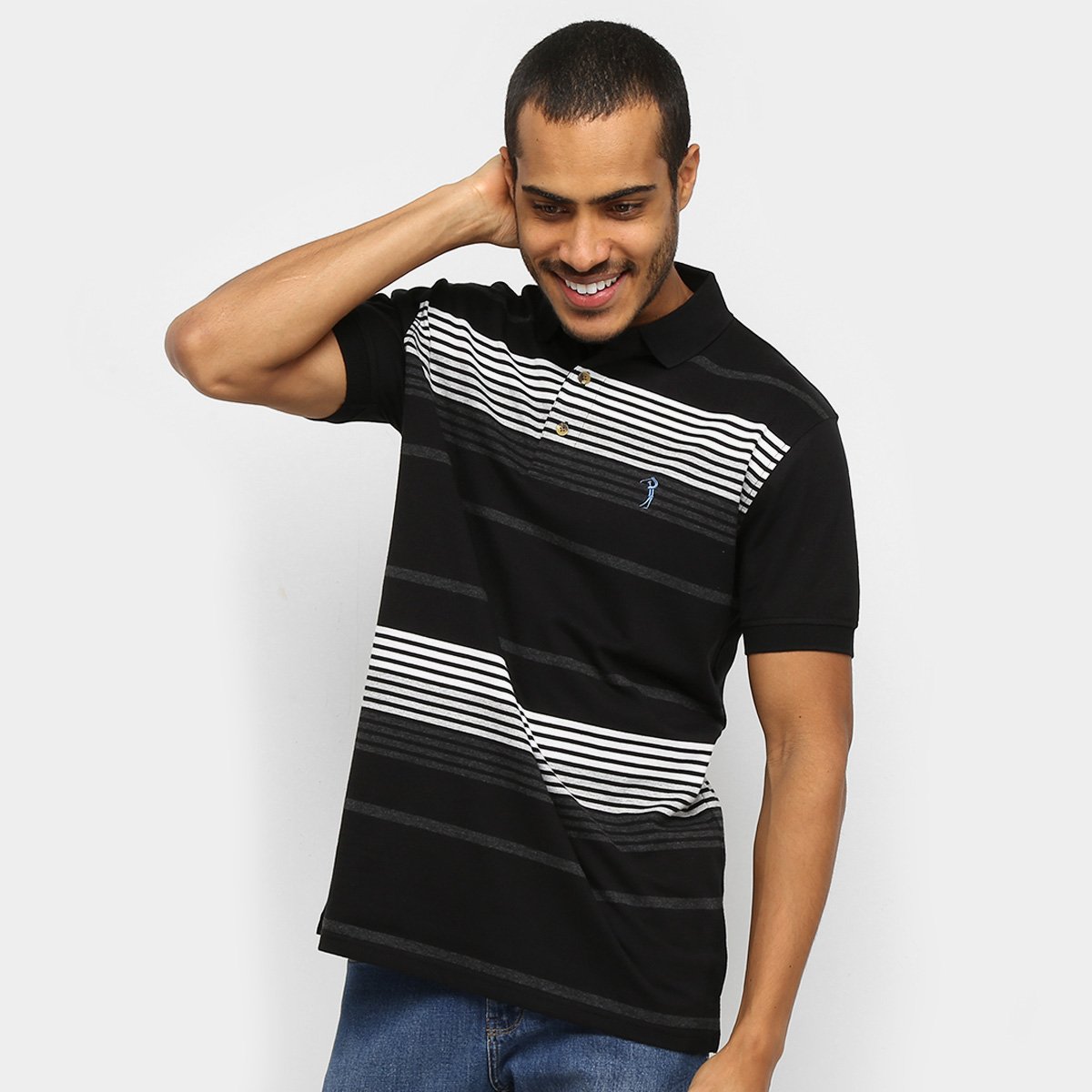 Camisa Polo Aleatory Listras Fio Tinto Masculina