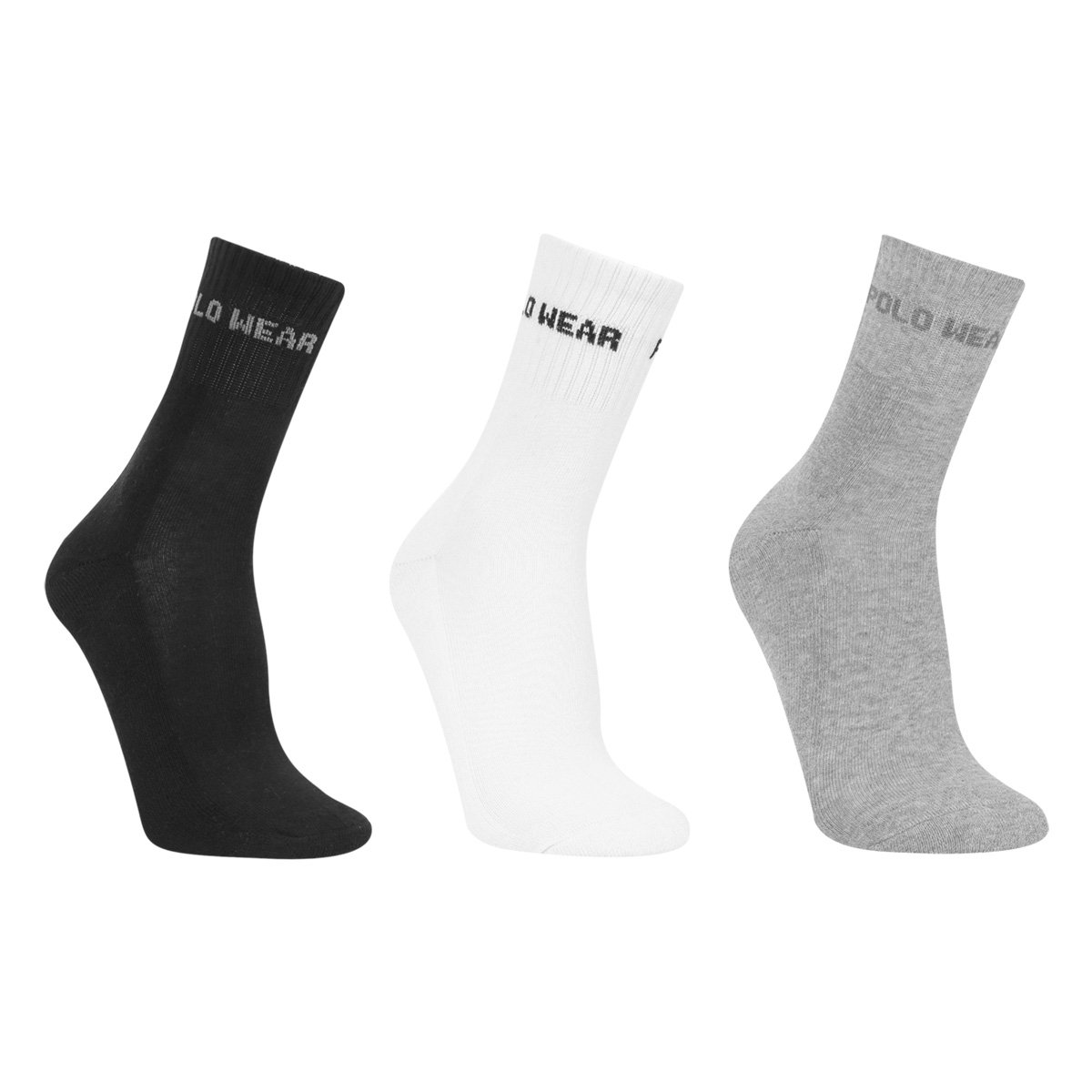 Kit Meia Polo Wear Cano Longo Masculina 3 Pares