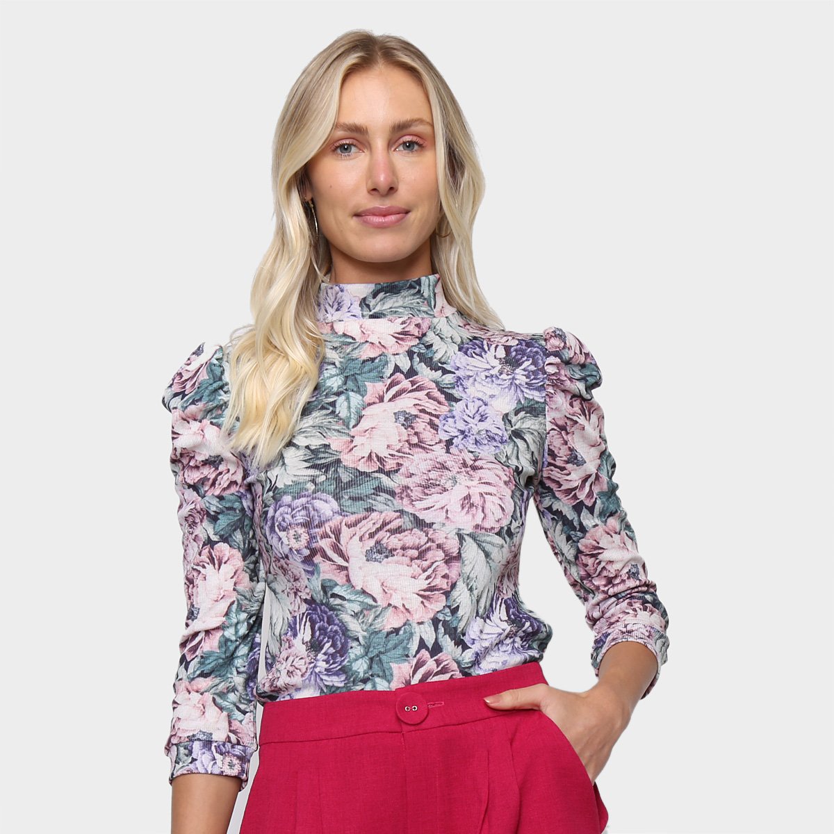 Blusa Lança Perfume Estampada Manga 3/4 Bufante Feminina