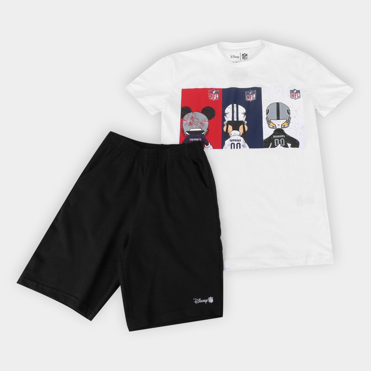 Conjunto Juvenil NFL Disney Camiseta e Bermuda Raiders Masculino