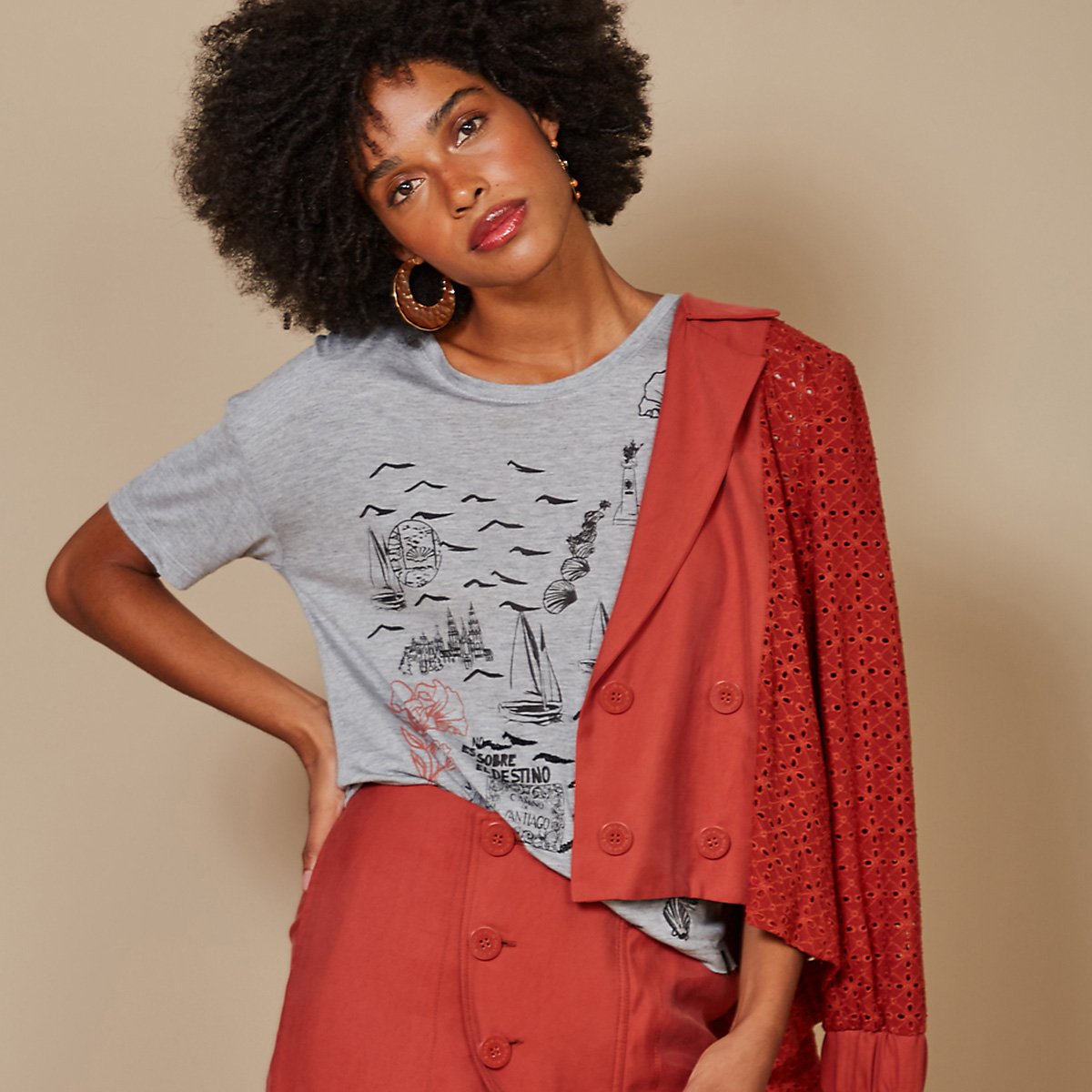 Blusa Maria Filó Mapa Compostela Feminina