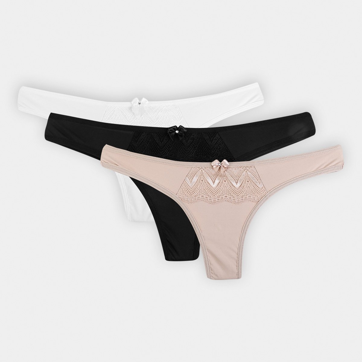 Kit de Calcinhas La Math's Tanga Renda 3 Peças
