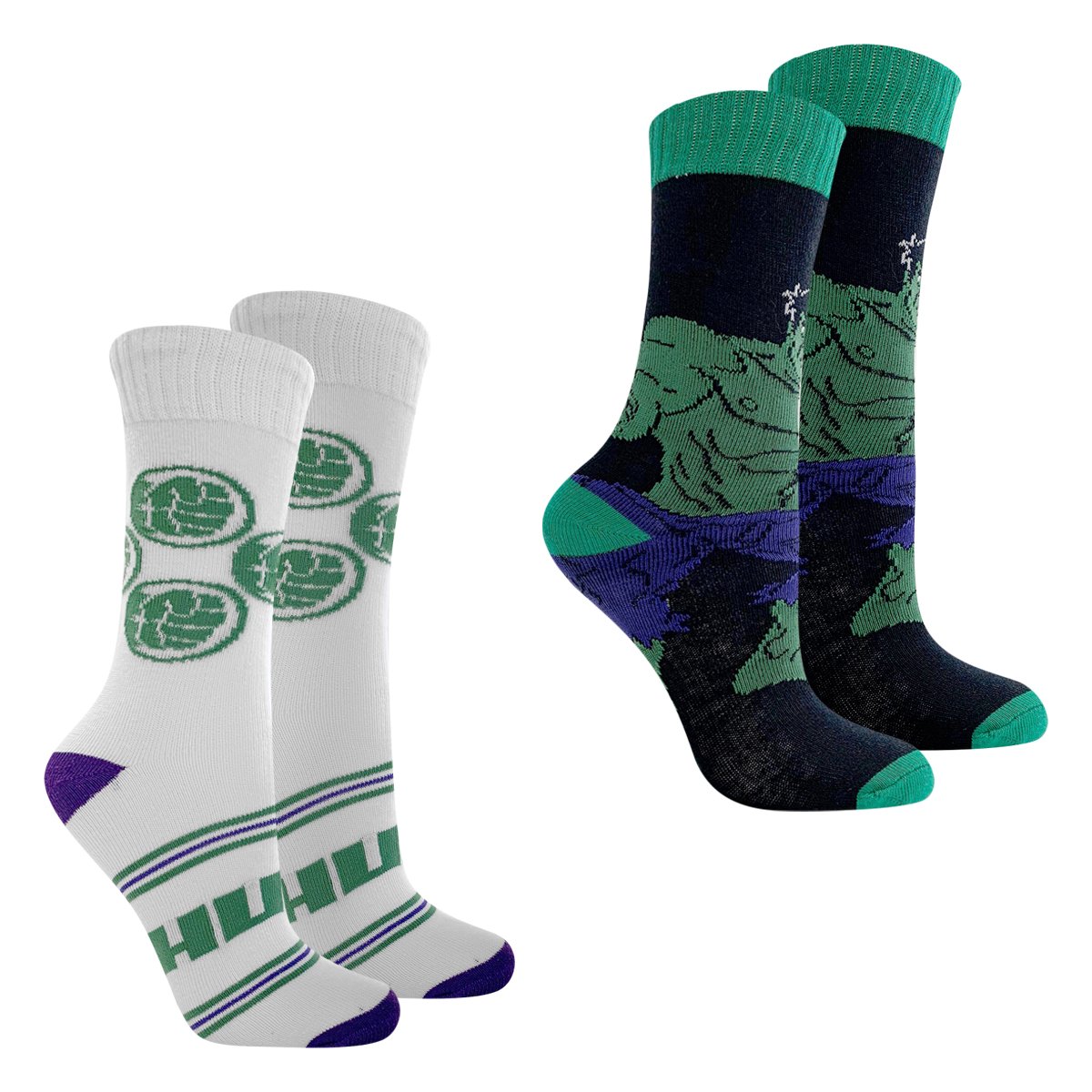 Kit Meia Infantil Marvel Cano Longo Hulk 2 Pares Masculina