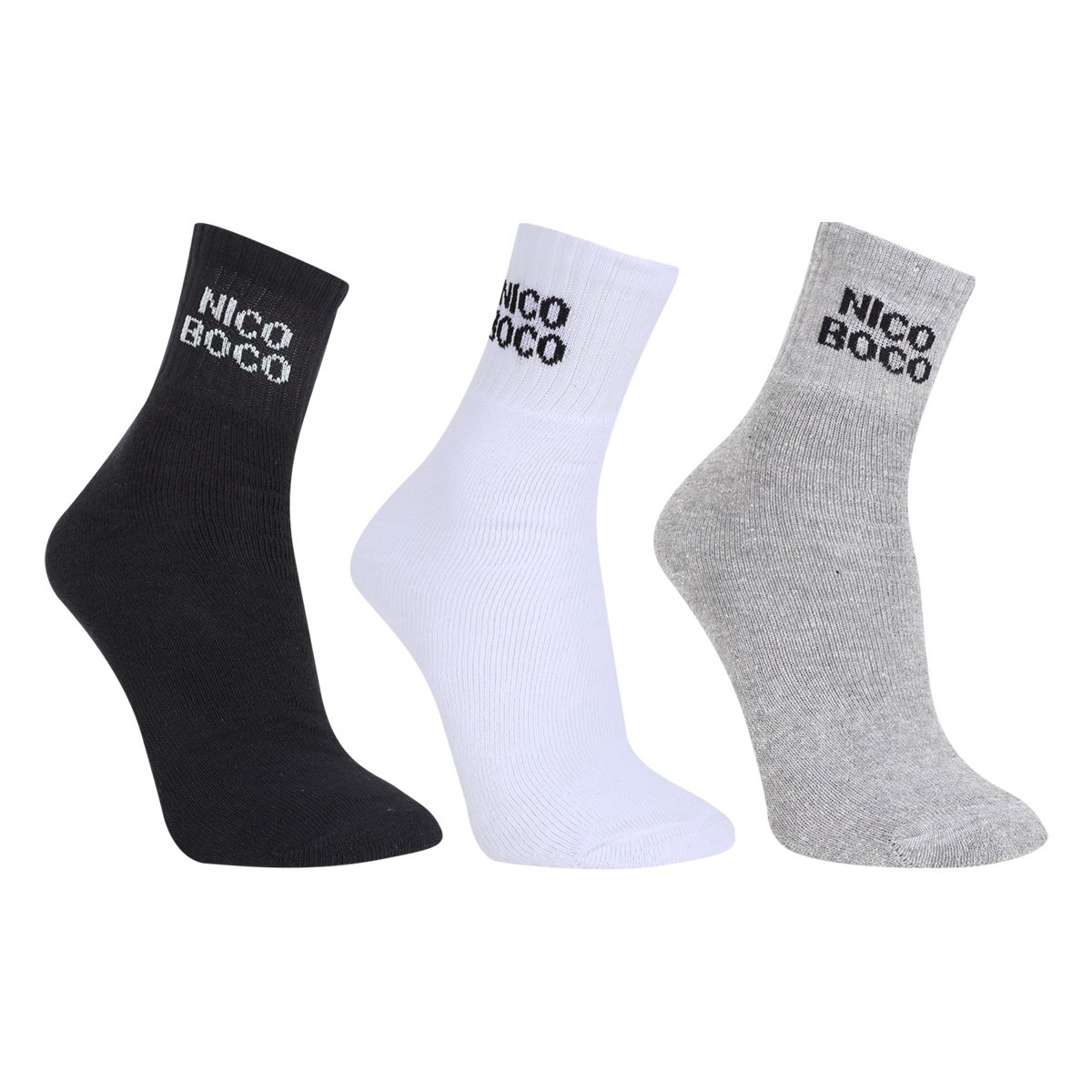 Kit Meia Nicoboco Cano Curto Felpa Trial c/ 3 Pares Masculino