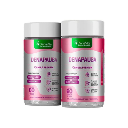 2x Denapausa, Óleos de Prímula, Linhaça, Borragem, Vitaminas A, D, E, K, Triptofano, Menopausa e TPM
