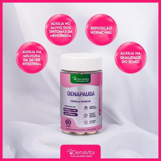 2x Denapausa, Óleos de Prímula, Linhaça, Borragem, Vitaminas A, D, E, K, Triptofano, Menopausa e TPM