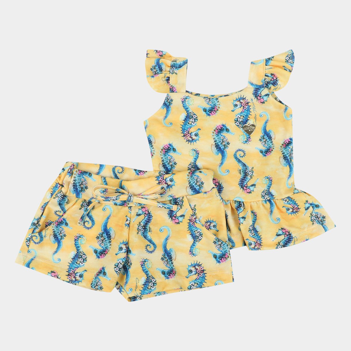Conjunto Infantil Costão Blusa Babado+Shorts Estamapado Feminino
