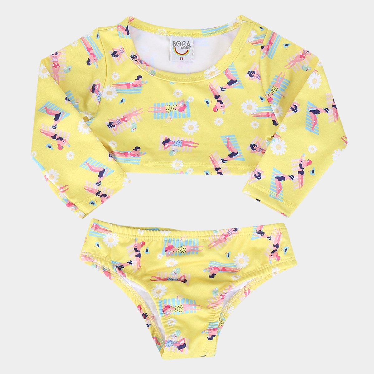 Conjunto Infantil Boca Grande Cropped e Calcinha c/ Proteção UV 50+