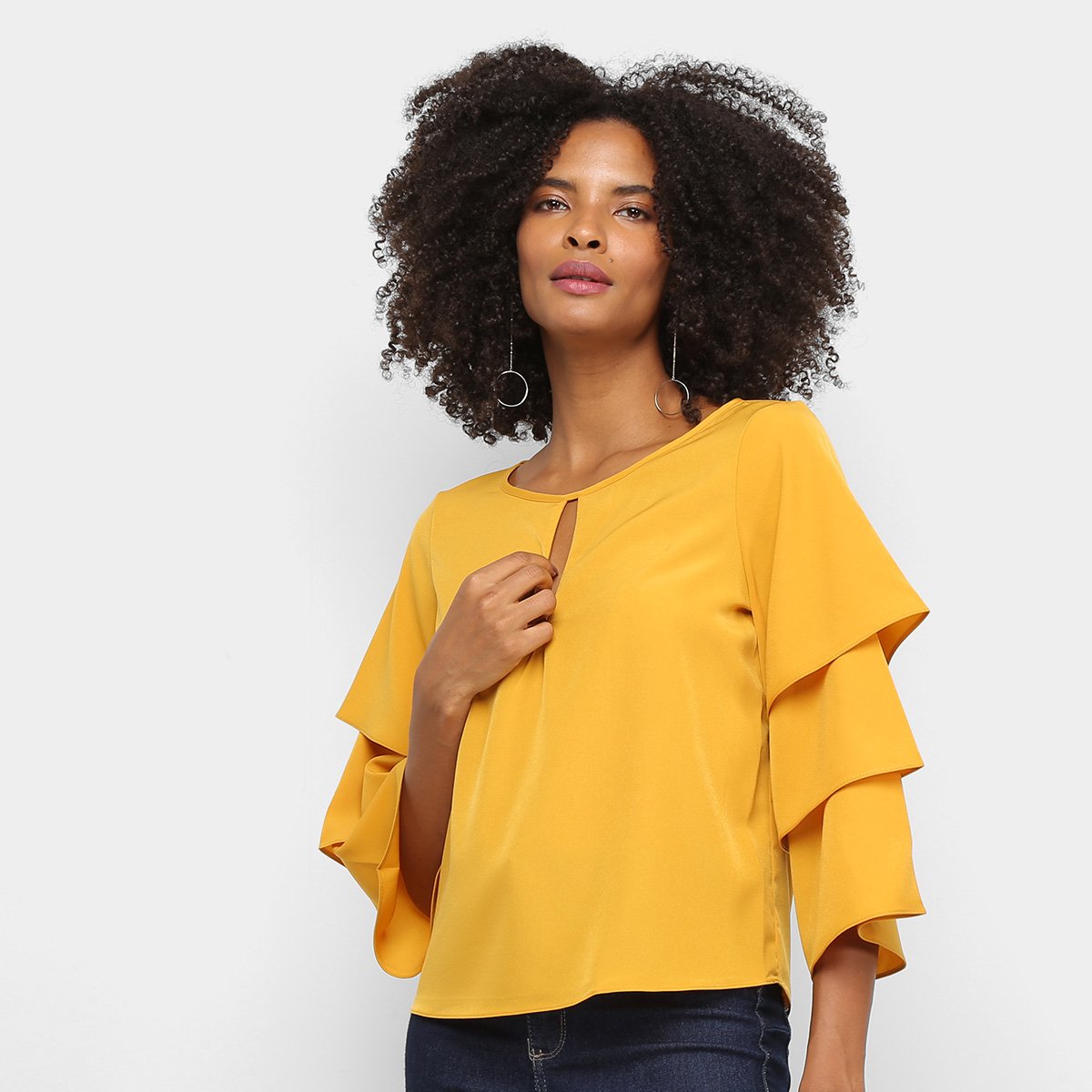 Blusa Enna Manga 3/4 Babados Feminina