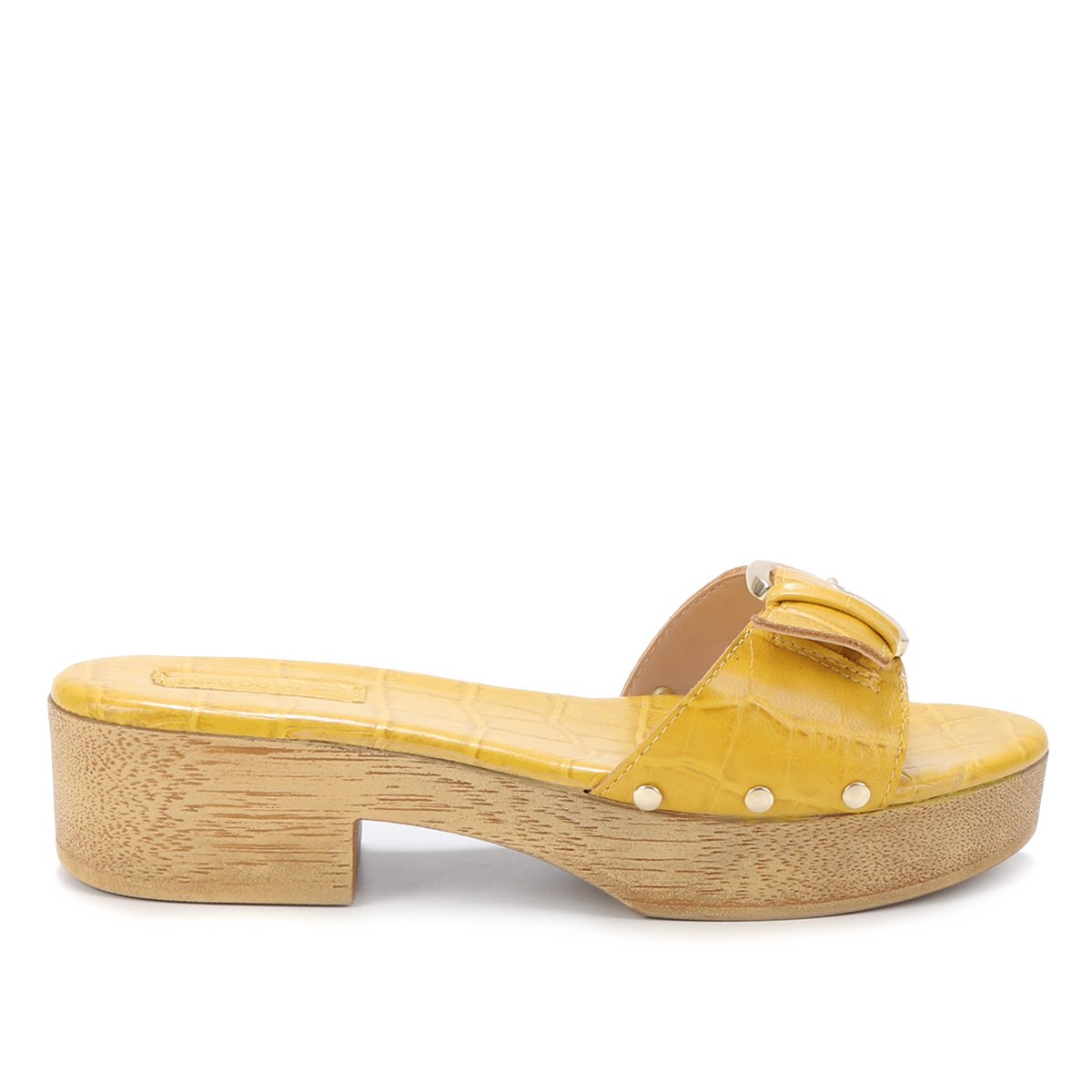 Tamancos Shoestock Clog Couro Croco Fivela