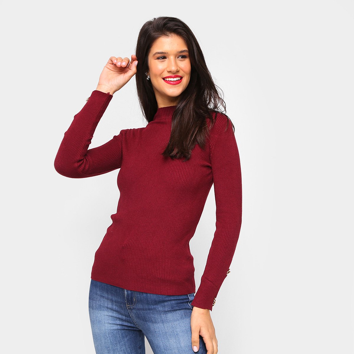 Tricô Top Modas Gola Alta Básico Feminino