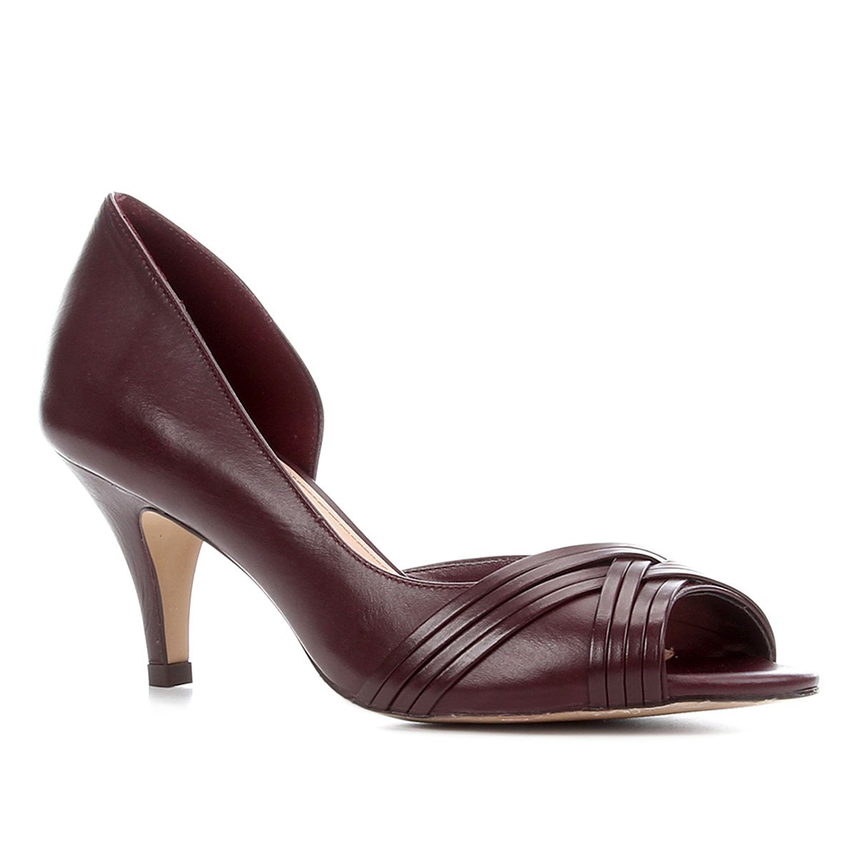 Peep Toe Couro Shoestock Salto Médio Tiras