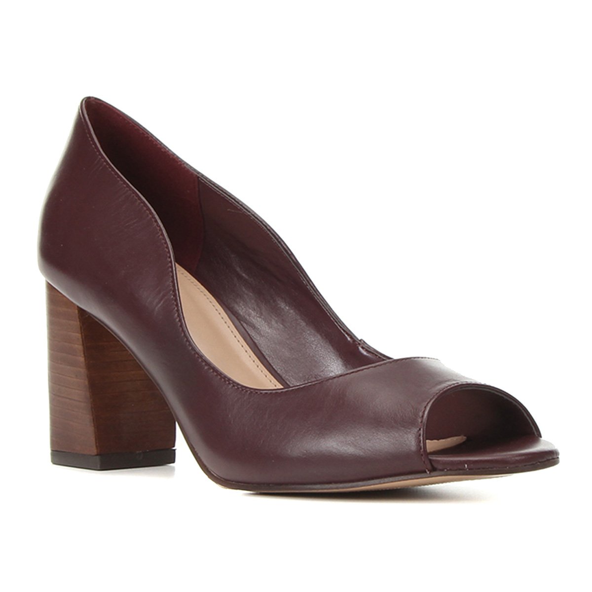 Peep Toe Couro Shoestock Salto Bloco Médio Fachete