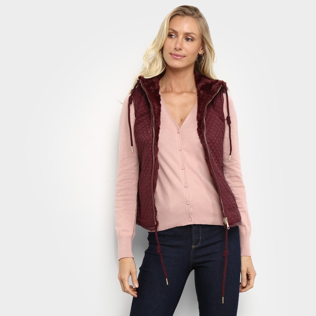 Colete Dupla Face S&V Nylon com Capuz Feminino