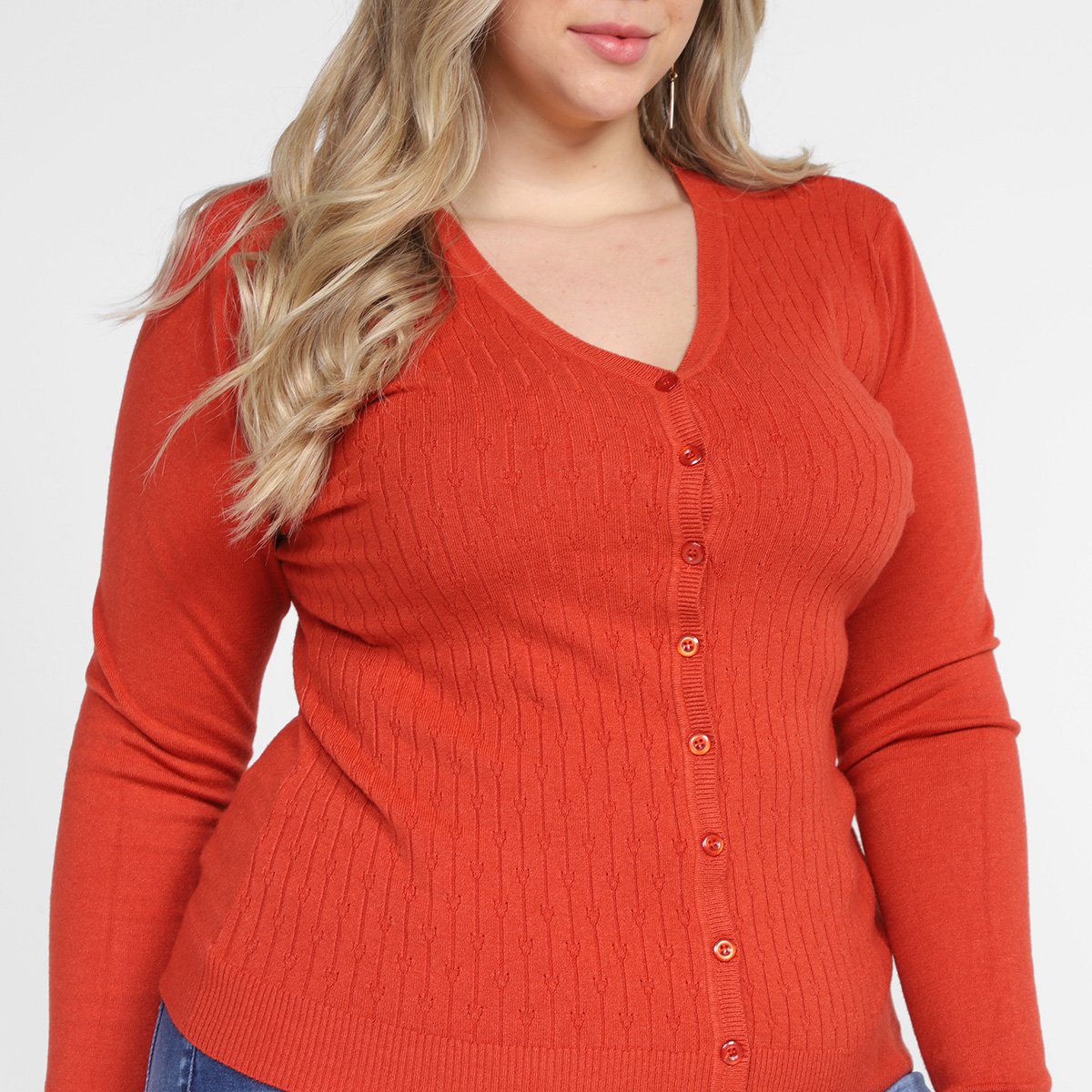 Cardigan Tricot Plus Size City Lady Textura Feminino | Shopping Smiles