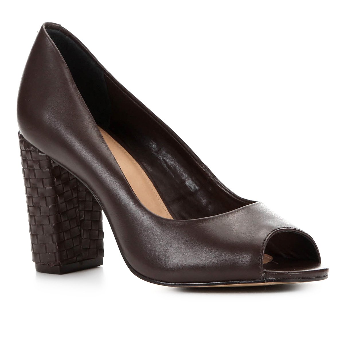 Peep Toe Shoestock Couro Salto Médio Bloco
